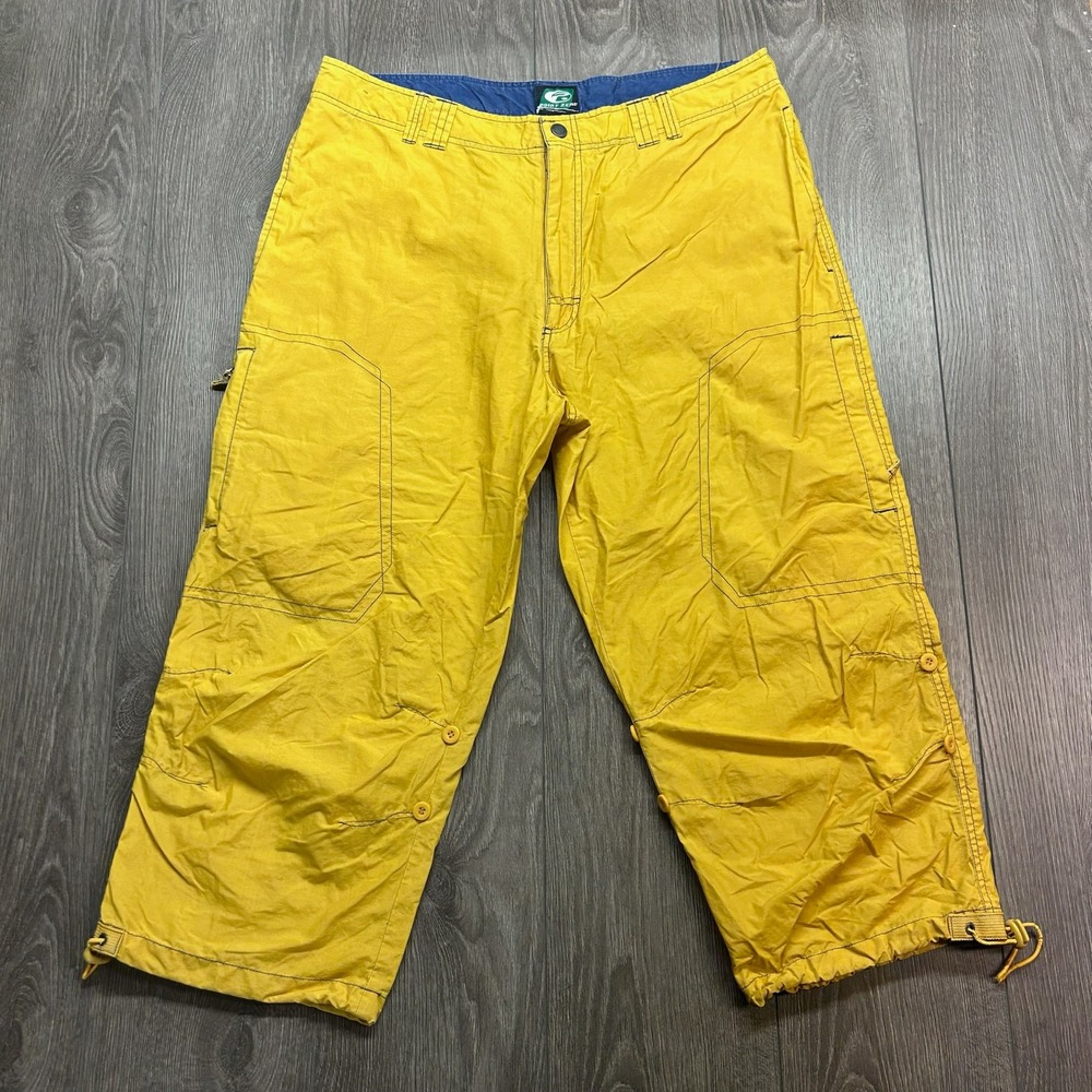 Vintage Point Zero Mens 36 Yellow Cargo Capri Pants Y2K Streetwear Toggles